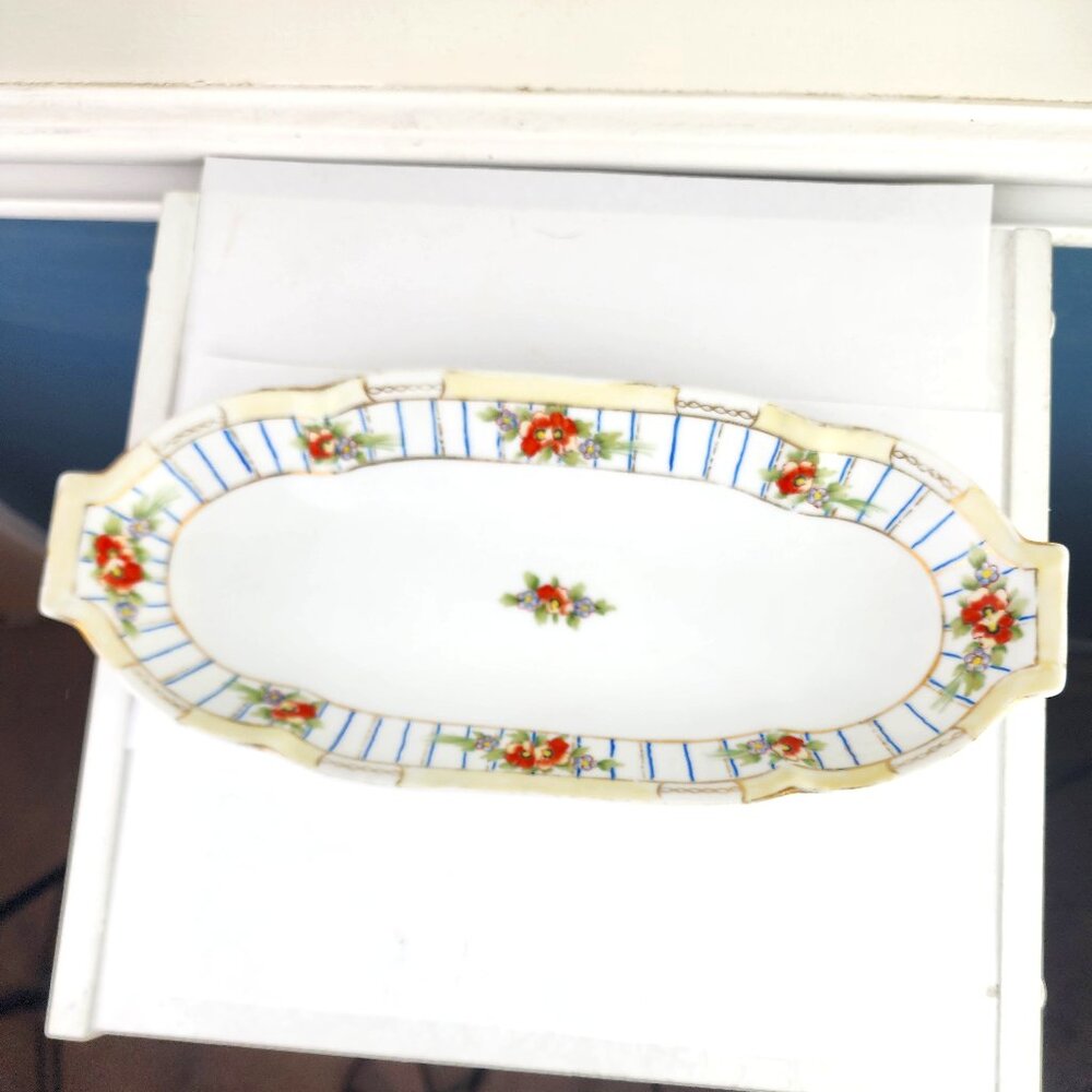 Nippon Vintage Relish Tray Hand Painted Celery Dish